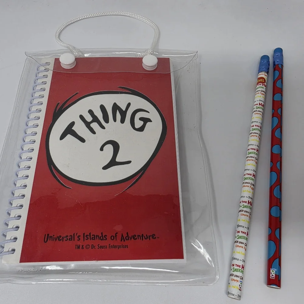 Universal Island of Adventure Thing 1 & 2 Souvenir Notebook Notepad Pen 6 x 4